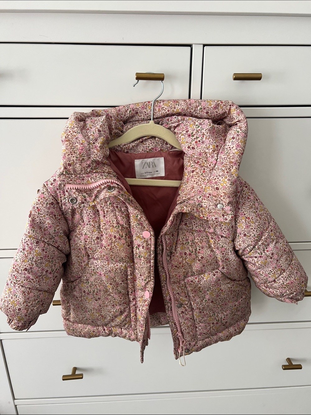 ZARA Pink Floral Quilted Puffer Jacket